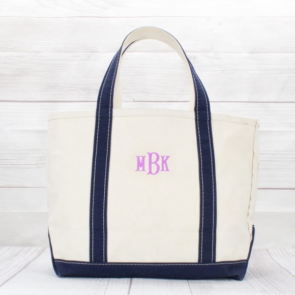 L.L. Bean Handbags - LL Bean Boat & Tote Blue Trim Embroidered MBK Open Top Tote Handbag